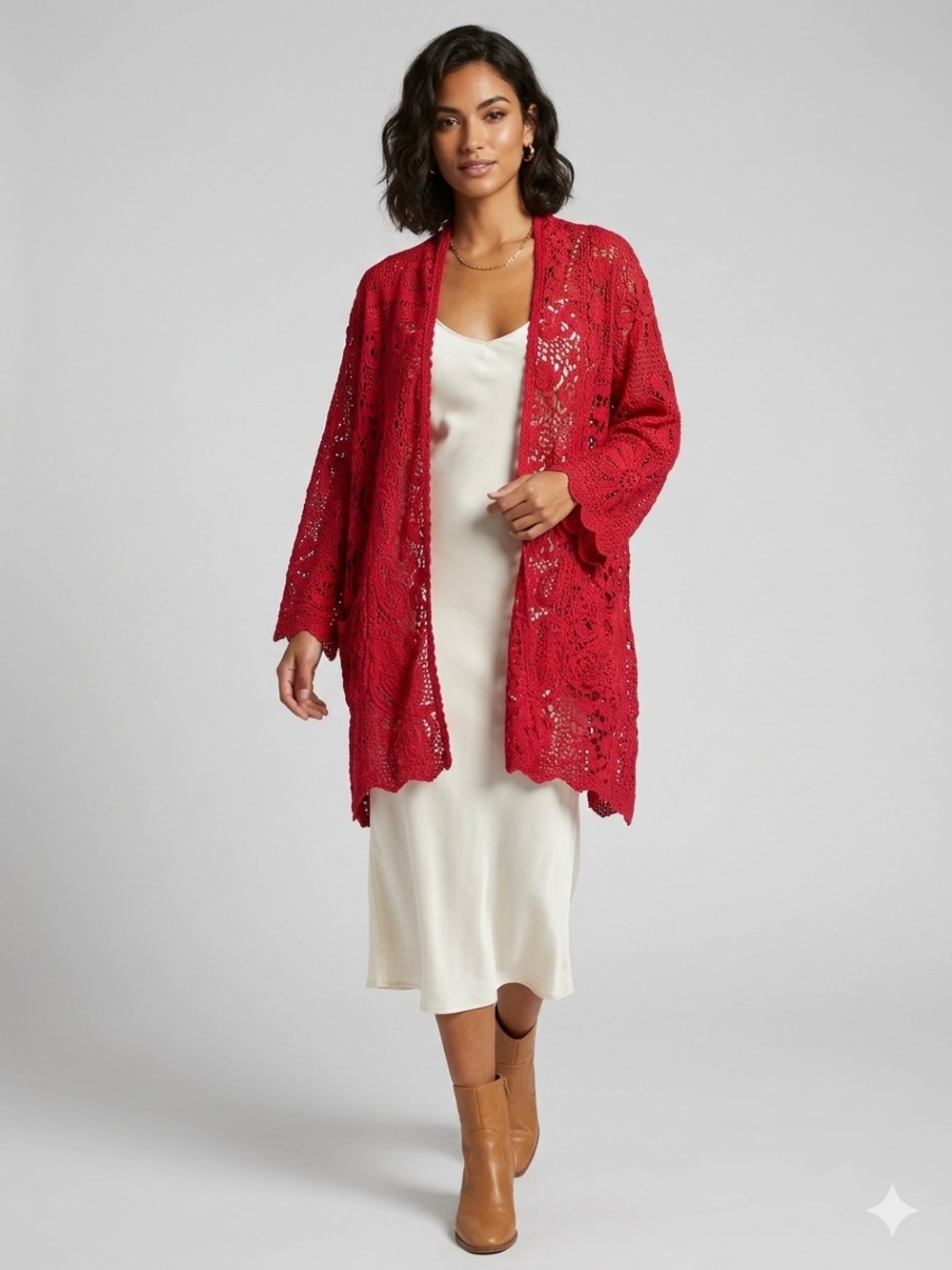 Johnny Was Red Kimono Floral Crochet Lace Boho Cardigan XL Women’s Top Classy